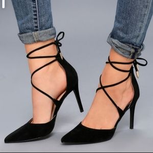 Lulu’s Black Wrap Lace Up Heels